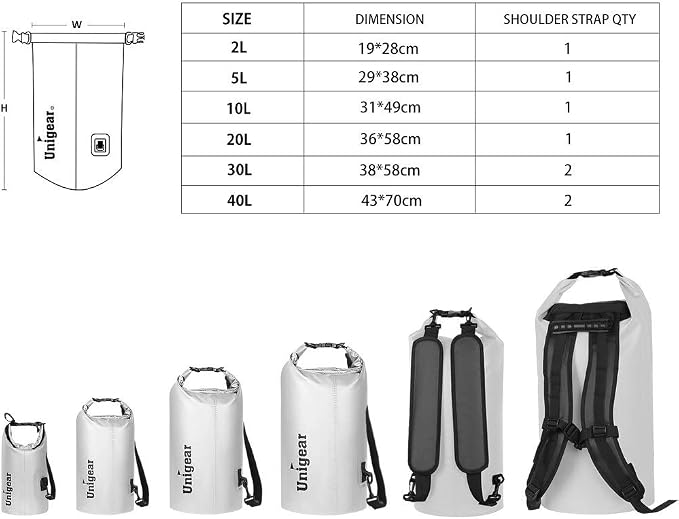 Unigear Dry Bag Waterproof, 2L/5L/10L/20L/30L/40L Floating and Lightweight Bags - Image 2