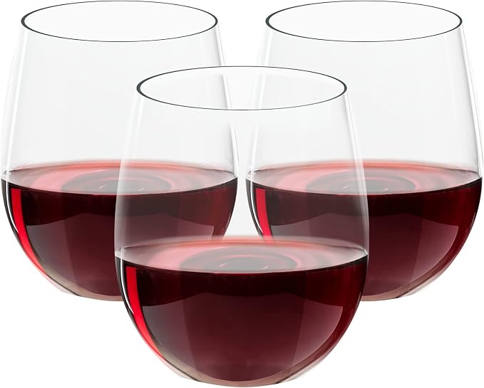 FOCUSLINE 32 Pack Plastic Wine Glasses Stemless, 12 Oz Crystal Clear Disposable by FOCUSLINE