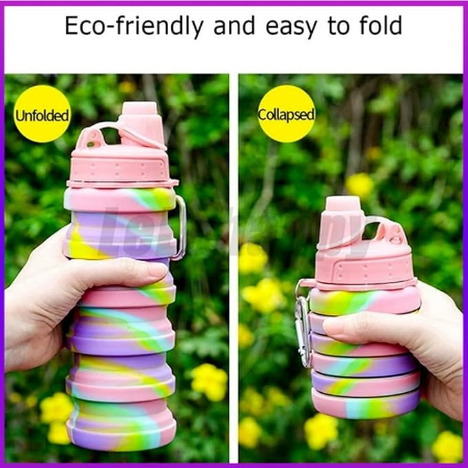 Silicone Collapsible Sports Water Bottles 500ml 16oz, Leak proof Twist Cap BPA - Image 3