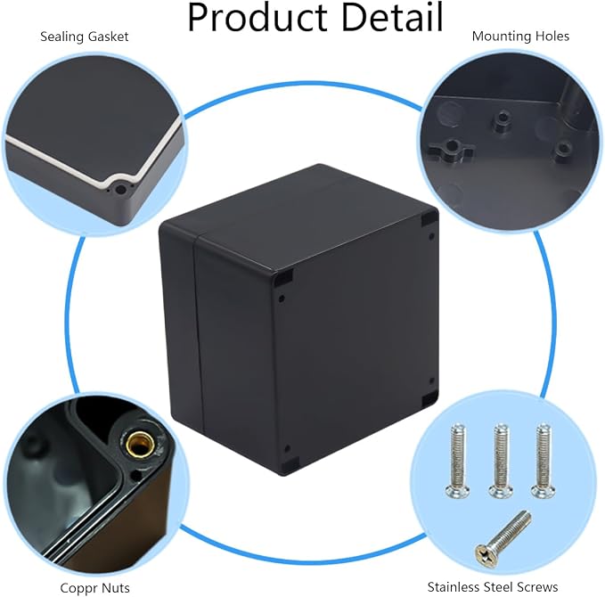 2 Pack Project Box IP65 Waterproof Junction Box ABS Plastic Black Electrical - Image 5