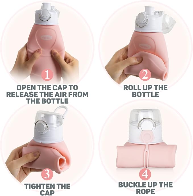 Kemier Collapsible Silicone Water Bottles-750ML, Medical Grade, BPA Free Travel - Image 5