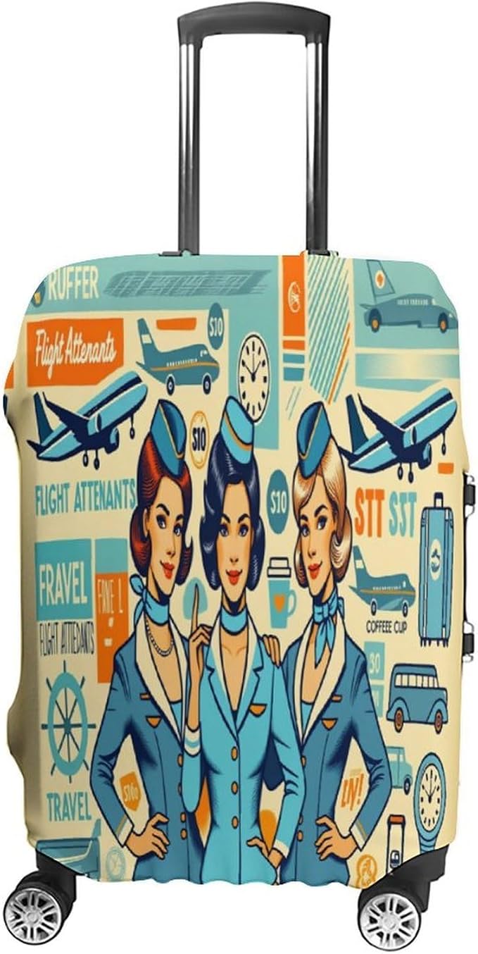 Flight Attendants Travel Vintage Style Retro Stretch Luggage Cover, Washable by Unknown