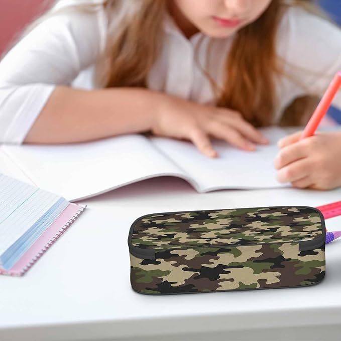 Camouflage Pencil Holder Bag Brown Green Abstract Modern Pattern Pencil Case - Image 5