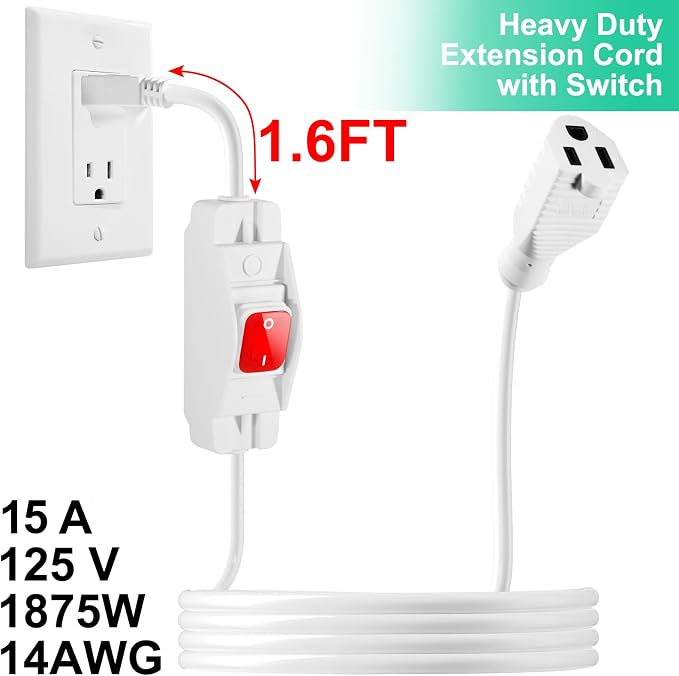 Outdoor Waterproof On/Off Switch Extension Cord, Heavy Duty 125v/250v Black - Image 3