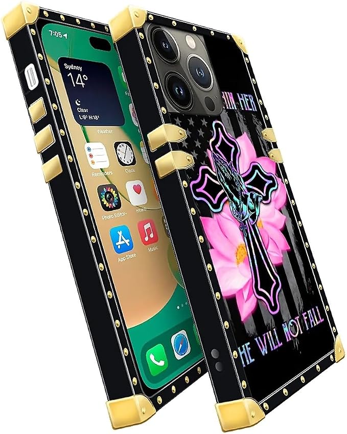 Compatible with iPhone 14 Pro Case, Praying Cross Hands Luxury Golden Decoration - Image 3