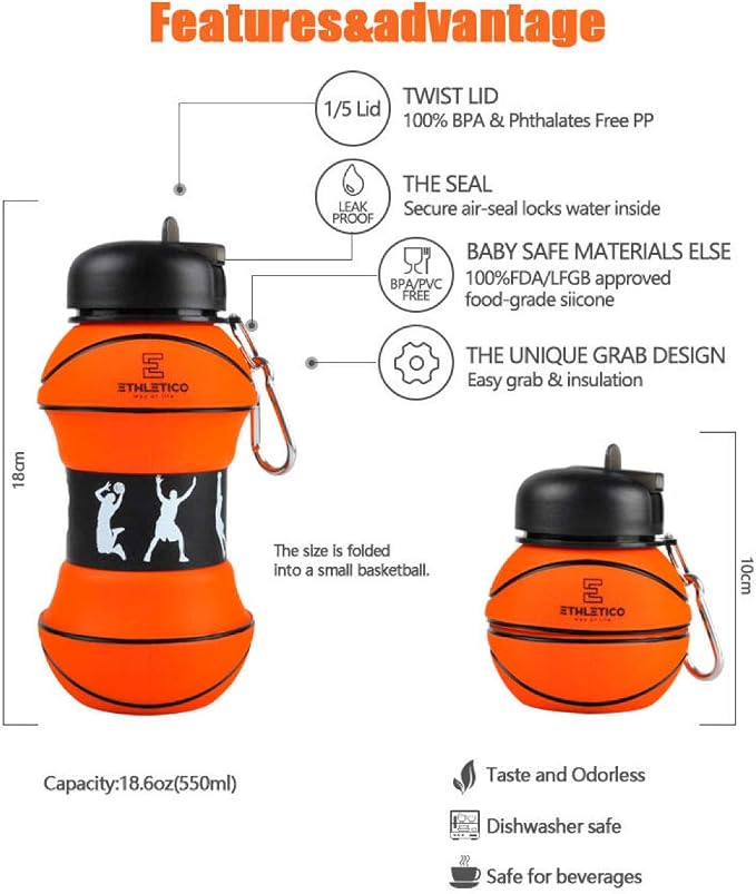 Collapsible Water Bottles with Carabiner Food Grade Sports Water Bottle - Image 6