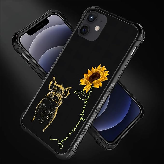 for iPhone 12 Mini Case, Pig Sunflower Yellow Sunshine Pattern Made of Soft - Image 6