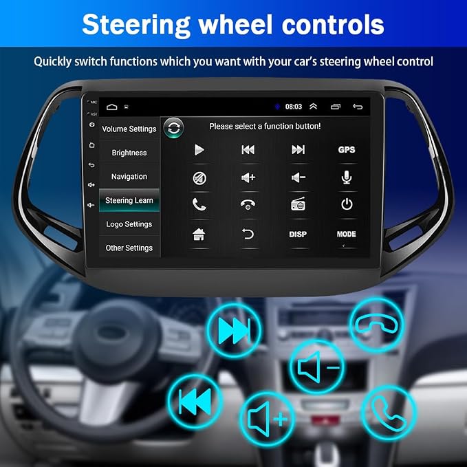 10" Android 13 Car Stereo for Jeep Compass 2017-2019, 2.5D 1080P HD Touch Screen - Image 7