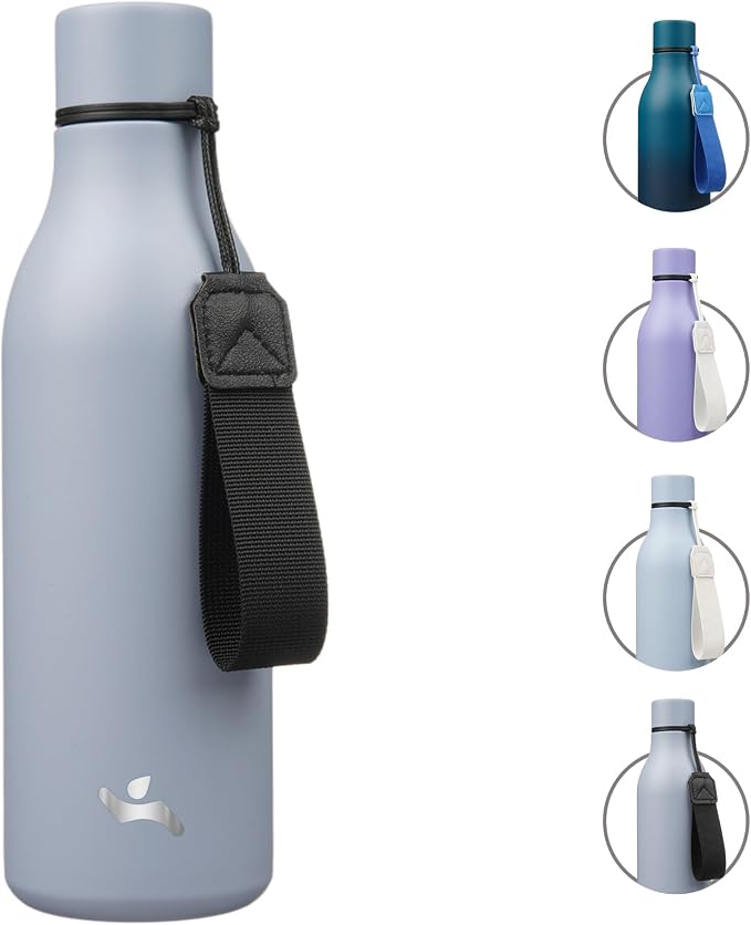 Insulated Water Bottle with Strap, 18 oz Double Wall Stainless Steel Vacuum by Konokyo