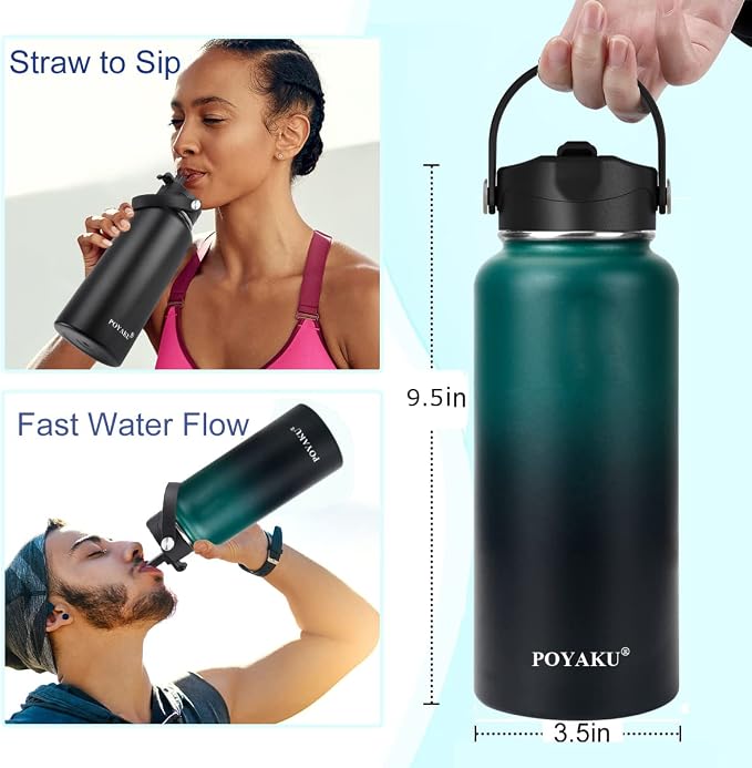 Water Bottle Insulated 32oz 40oz 64oz 128oz Straw Lid Spout Lid & 3 Lids - Image 3