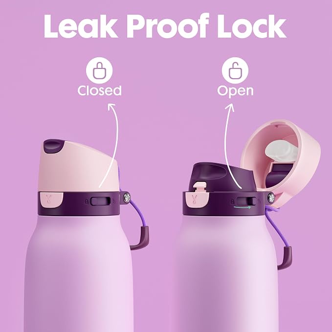 Meoky 24 oz Stainless Steel Slim Water Bottle: Leak Proof Locking Lid, 2-in-1 - Image 4