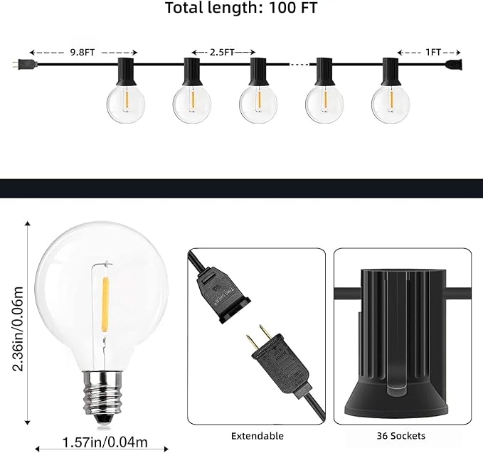 GPATIO Outdoor String Lights, 100FT G40 Bulbs Shatterproof Patio Lights - Image 6