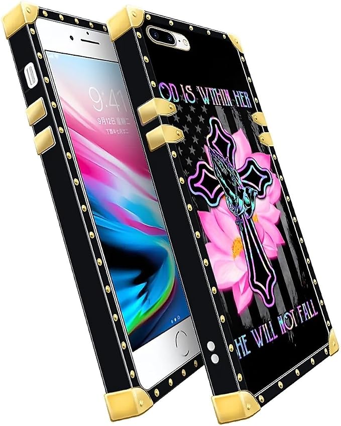 Compatible with iPhone 8 Plus 7 Plus Case, Praying Cross Hands Luxury Golden - Image 3