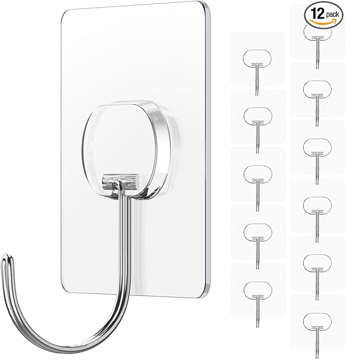 JINSHUNFA Adhesive Wall Hooks 13LB Heavy Duty No Drill Large Transparent by JINSHUNFA