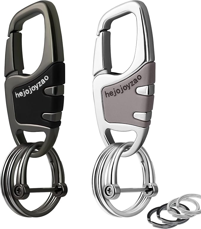 Keychain with Carabiner Clip, 4 Heavy Duty Key Rings and D Ring by Welcomehere%EF%BC%81