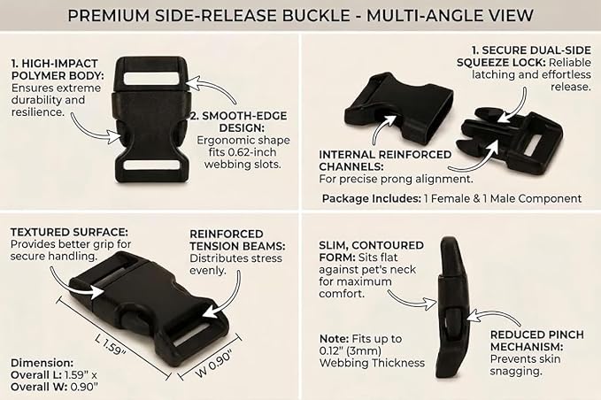 5/8" Black Plastic Side Release Buckle Curved Quick Release - Image 4