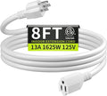 16/3 White Extension Cord 8 FT, Indoor Extension Cord by Seeklyze
