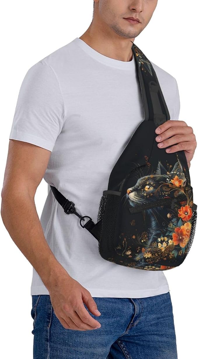 Black Cat Sling Bag For Women Men Halloween Backpack Crossbody Cat - Image 8