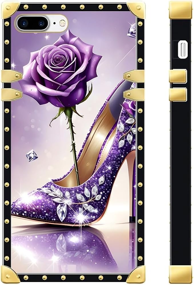 Compatible with iPhone 8 7 SE Case, High Heeled Purple Diamond Rose Luxury - Image 3
