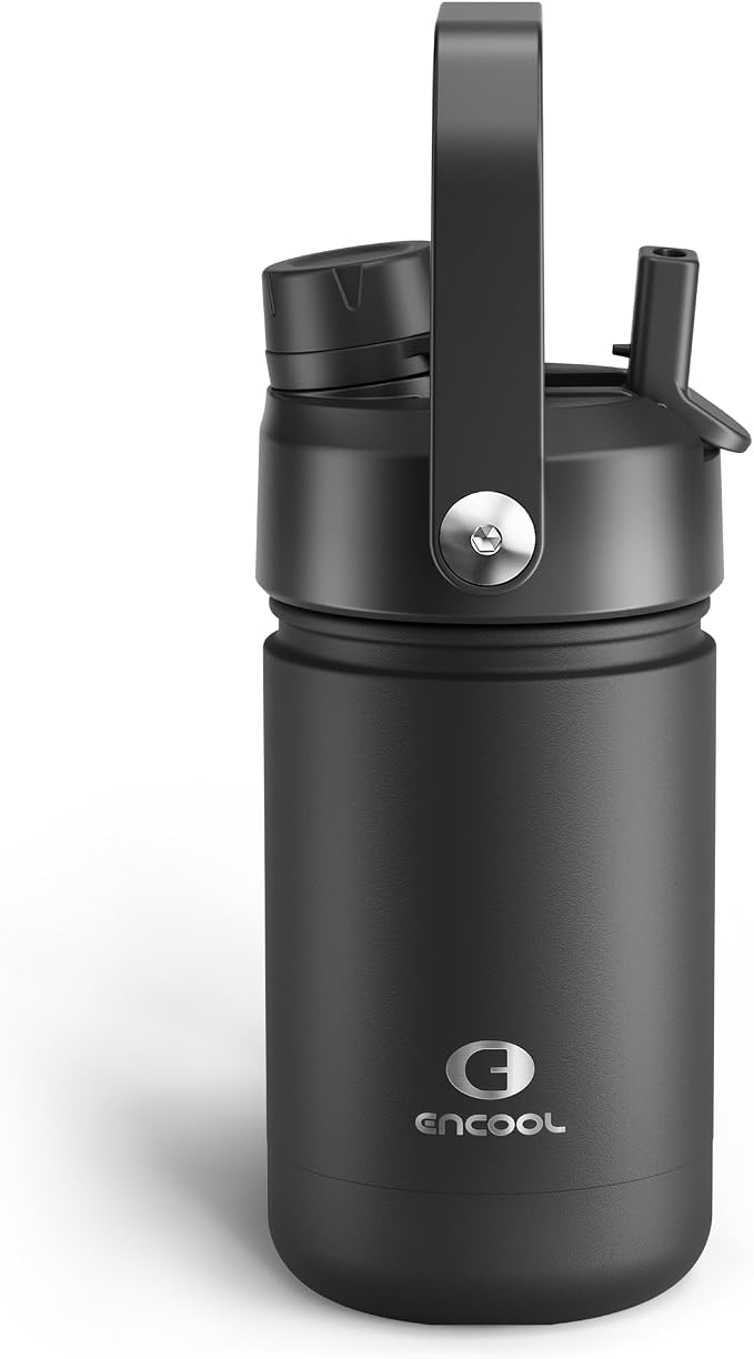 Kids Insulated Water Bottle - 12oz Stainless Steel Water Bottle with Dual Spouts by ENCOOL