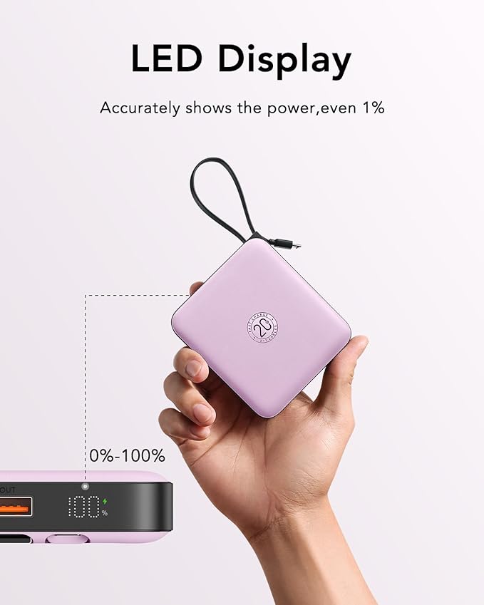 VRURC Portable Charger with Built-in Cable, 10000mAh 22.5W Fast Charging USB C - Image 7
