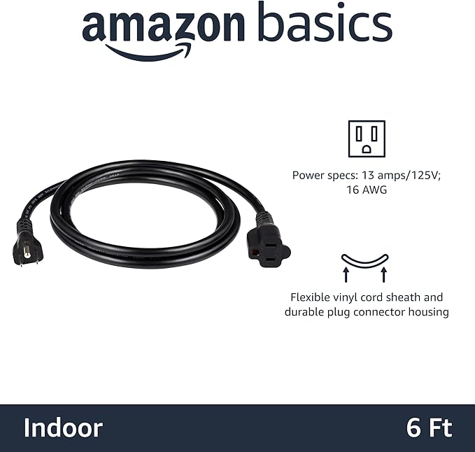 Amazon Basics Indoor Extension Cord, 3 Prong Outlet Extender Power Cord - Image 2