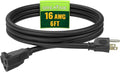 Extension Cord 6 FT, Outdoor 16/3 SJTW Weatherproof Black Electrical Cords by GREATIDE
