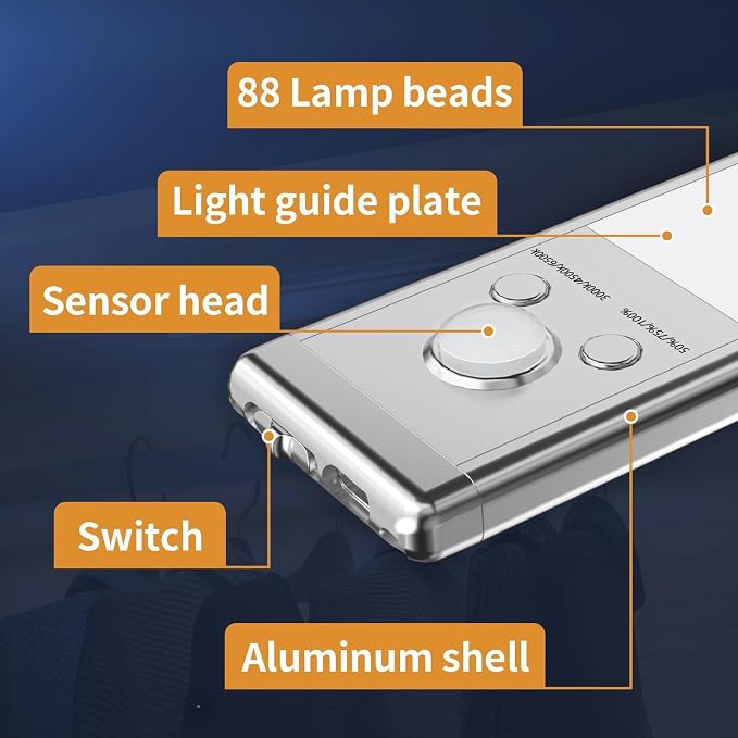 12" Under Cabinet Lights, 88 LED Operated Motion Sensor Light Indoor, 2200mAh - Image 5