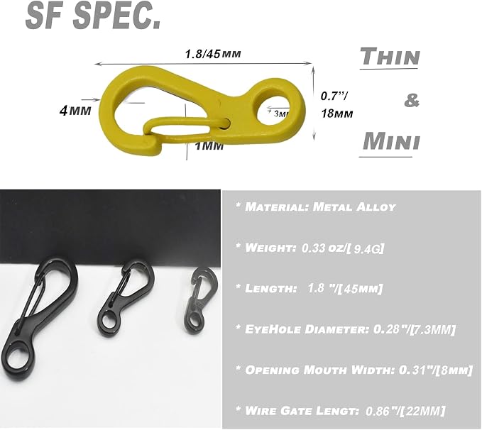 Mini Carabiner Clips with Metal Spring Wiregate Hook and Little Eye Hole - Image 2