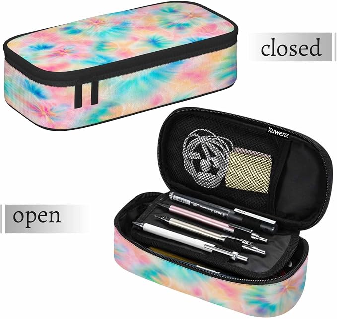 Tie Dye Pencil Case Pink Blue Ring Spray Artistic Design Pencil Bag Pen Markers - Image 7