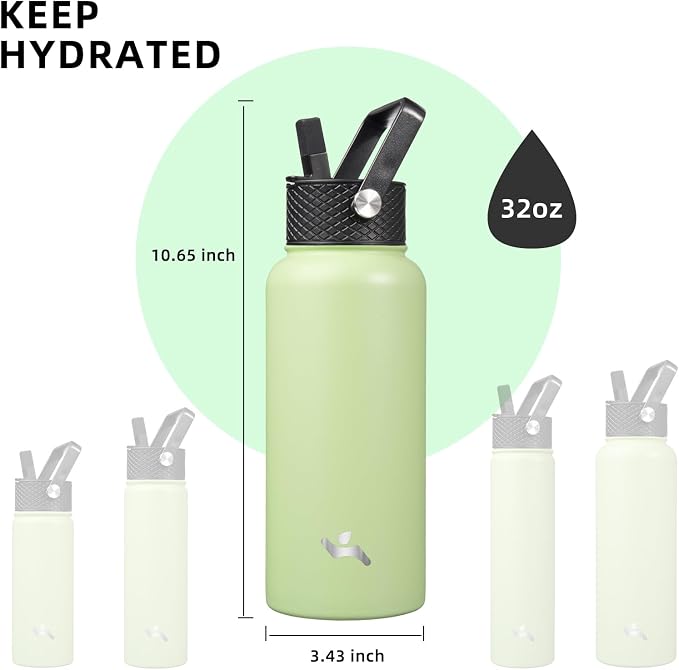 Konokyo 32 oz Insulated Water Bottle Stainless Steel Sport Bottles - Image 5