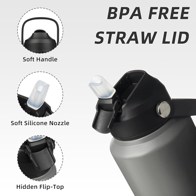 BJPKPK Water Bottle with Straw Lid, 32oz Vacuum Insulated Water Bottles - Image 2