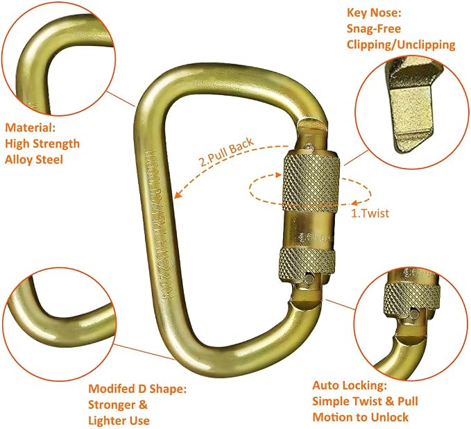DEKABR Carabiner Heavy Duty, 45KN Twist Lock Steel Auto Locking Climbing - Image 6