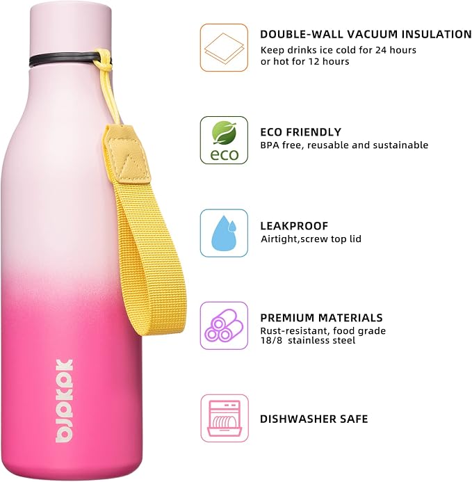 BJPKPK Insulated Water Bottles, 18 oz Stainless Steel Metal Water Bottle - Image 2