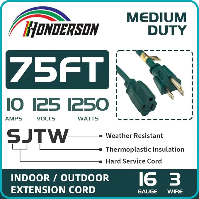 75FT Outdoor Extension Cord-16/3 SJTW Durable Green Extension Cable - Image 3