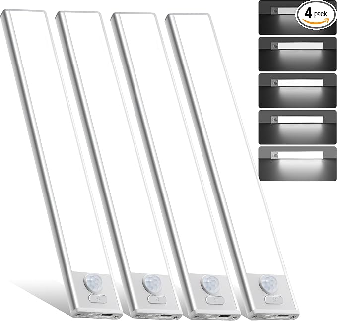 14inch Under Cabinet Lighting, 4 Pack Rechargeable Motion Sensor Light Indoor by AVEVA
