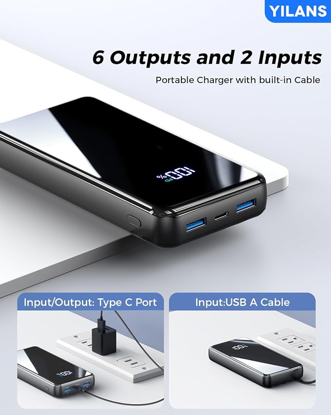 Portable Charger, 50000mAh Power Bank Built-in Cable, 22.5W PD USB C In & Out - Image 6