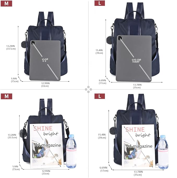 PINCNEL Women Backpack Purse Waterproof Nylon Anti-theft Rucksack Lightweight - Image 2