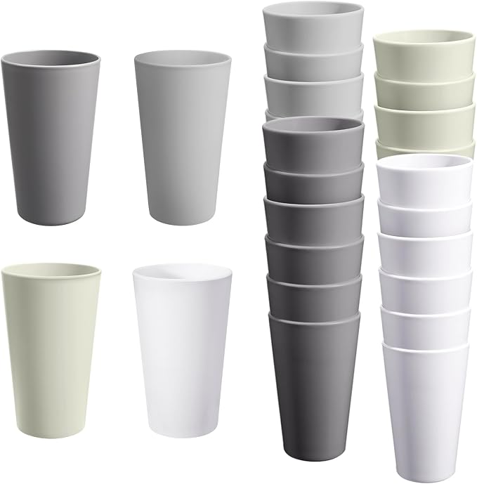 24 Pcs Unbreakable Plastic Cups Set, 20 oz Reusable Plastic Cups, Stackable by StayHealthyStayHappy