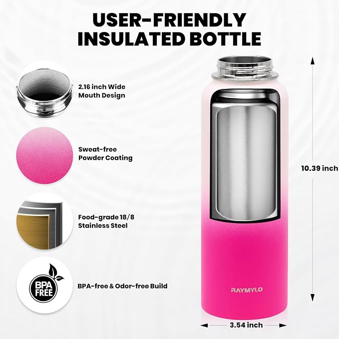 RAYMYLO Insulated Water Bottle 40 oz, Triple Wall Vacuum Stainless Steel - Image 5