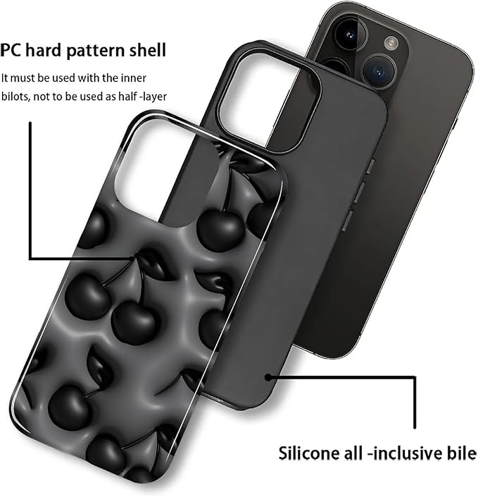 for iPhone 12 Pro Max Case, HL2 Cute Cool Cherry Black Hybrid 2 Layer Hard - Image 3