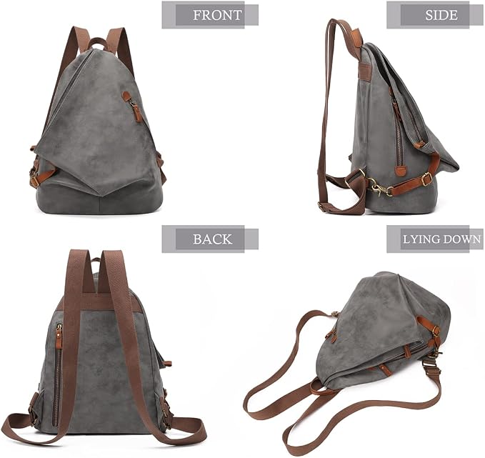 KL928 PU Leather Vintage Backpack – Large Casual Daypack Outdoor Travel - Image 5