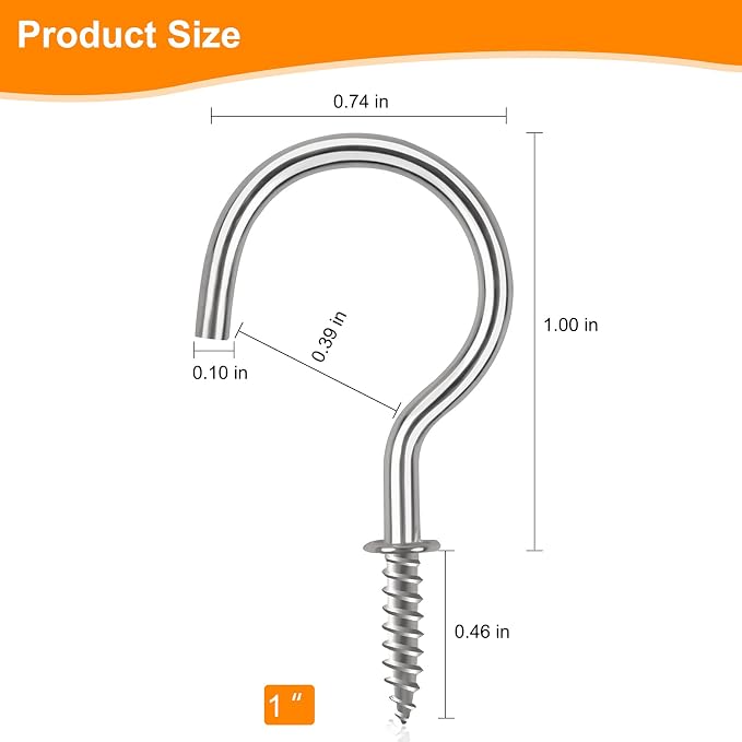 Cup Screw Hooks, 1 inch Metal Screw in Ceiling Hooks 100 Pack Plant Hanger Wind - Image 3