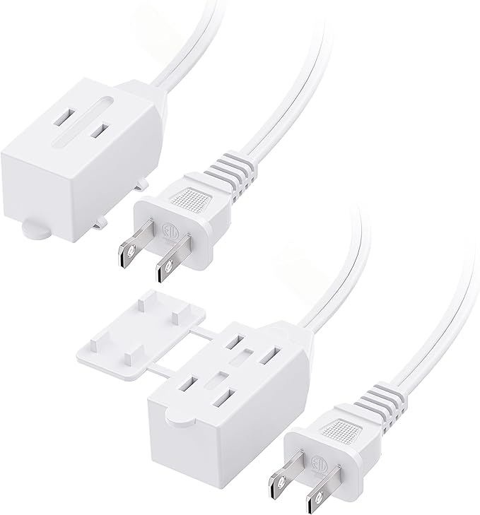 Cable Matters 2-Pack 16 AWG 2 Prong Short Extension Cord 3 ft, 13A 3-Outlet by CableMatters