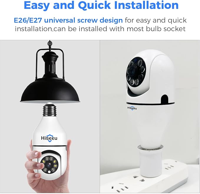 Hiseeu Light Bulb Security Camera, 2.4GHz 5GHz WiFi Light Bulb Camera, - Image 2