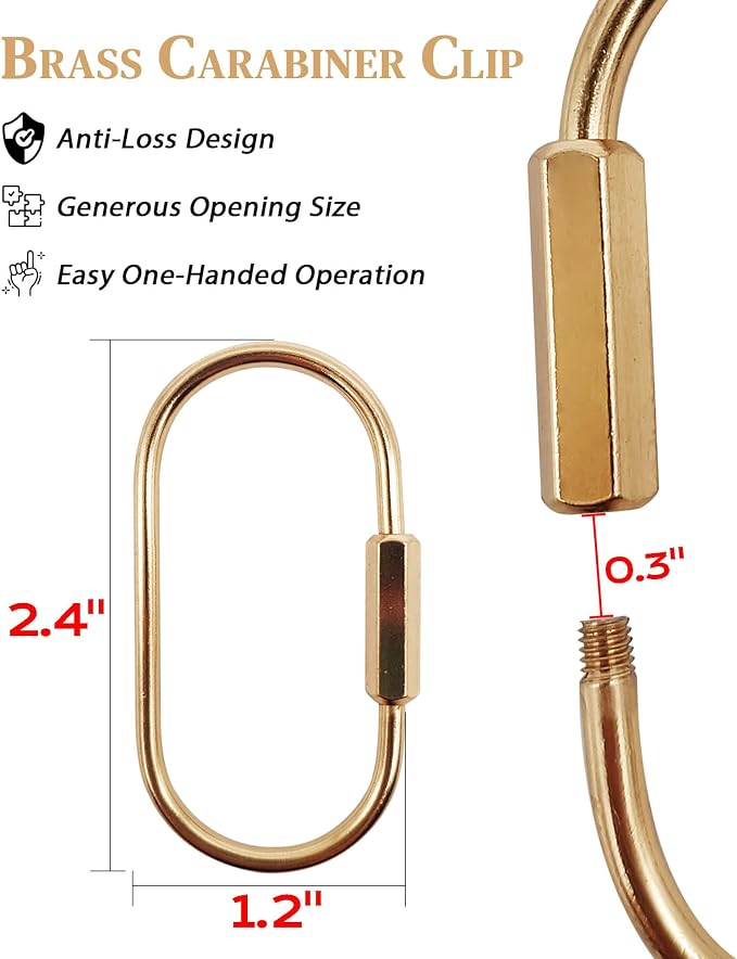 Brass Gold Carabiner Clip for Keys - Image 3