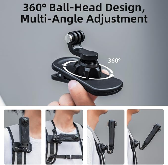Insta360 X5 Backpack Clip Mount, 1/4" Quick Release 360° Adjustable Backpack - Image 3