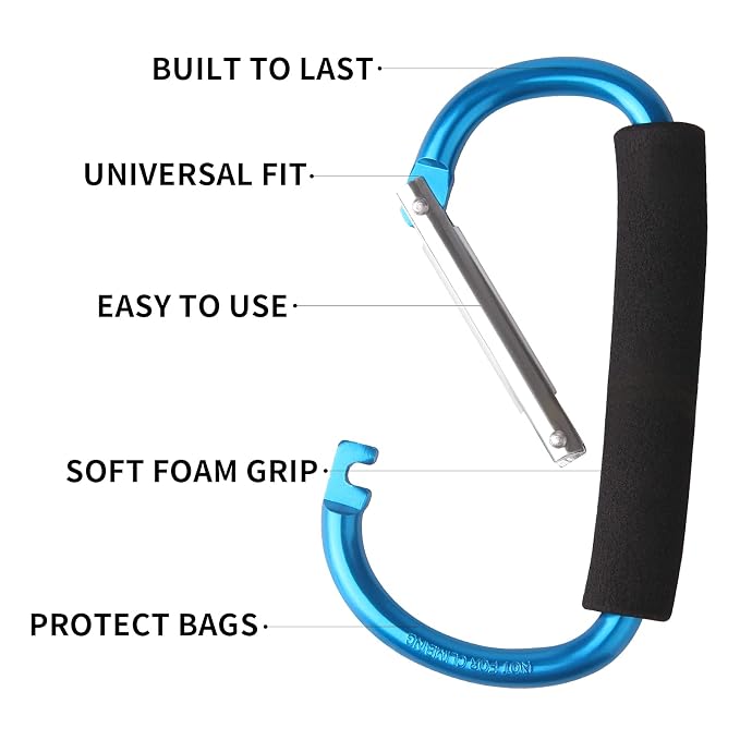 4 Pack Large Carabiner 5.5" D Style Click and Carry Bag Carrier Stroller Hooks - Image 3