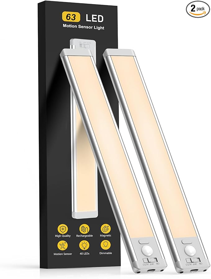 MCGOR 14.7inch Under Cabinet Lighting, 2 Pack Rechargeable Motion Sensor Light by MCGOR