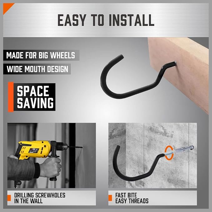 HORUSDY 6-Pack Heavy Duty Garage Storage Hooks, Hoses & Cords – Steel Garage - Image 4